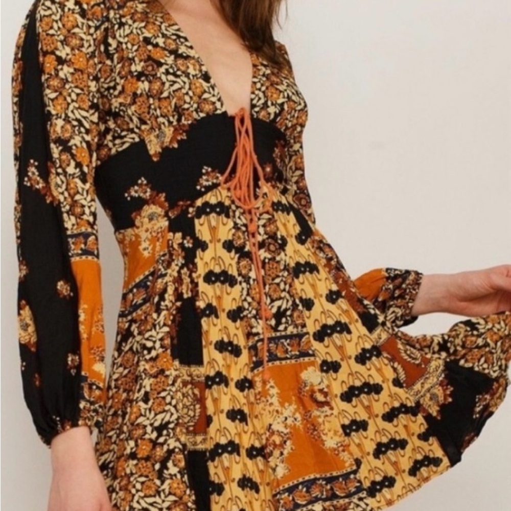 Free People Black and Rust Floral Mini Dress - Picture 7 of 7
